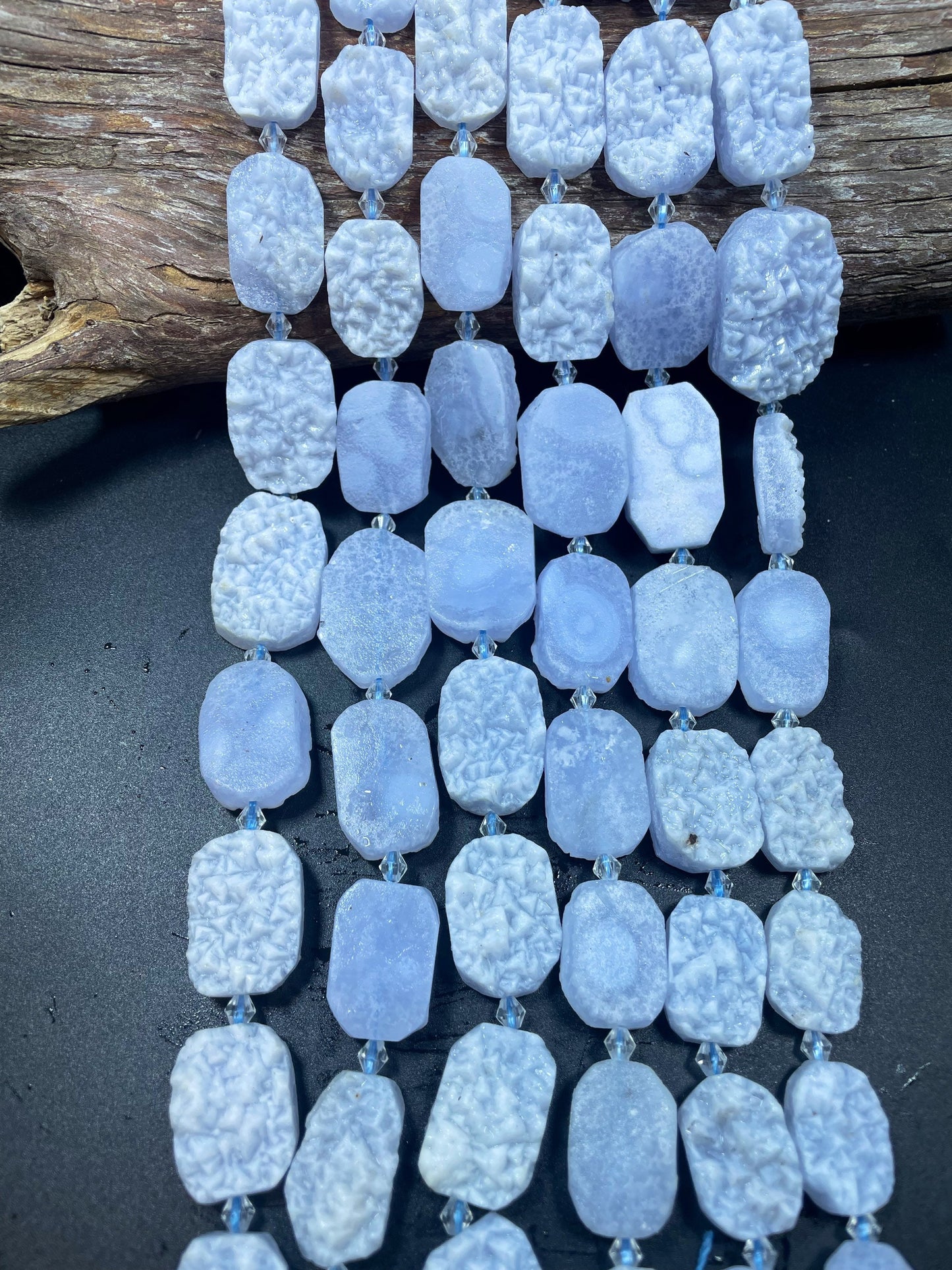 Natural Blue Lace Agate Chalcedony Matte Gemstone Bead, Graduated Rectangle Oval Shape, Natural Blue Lace Agate Bead