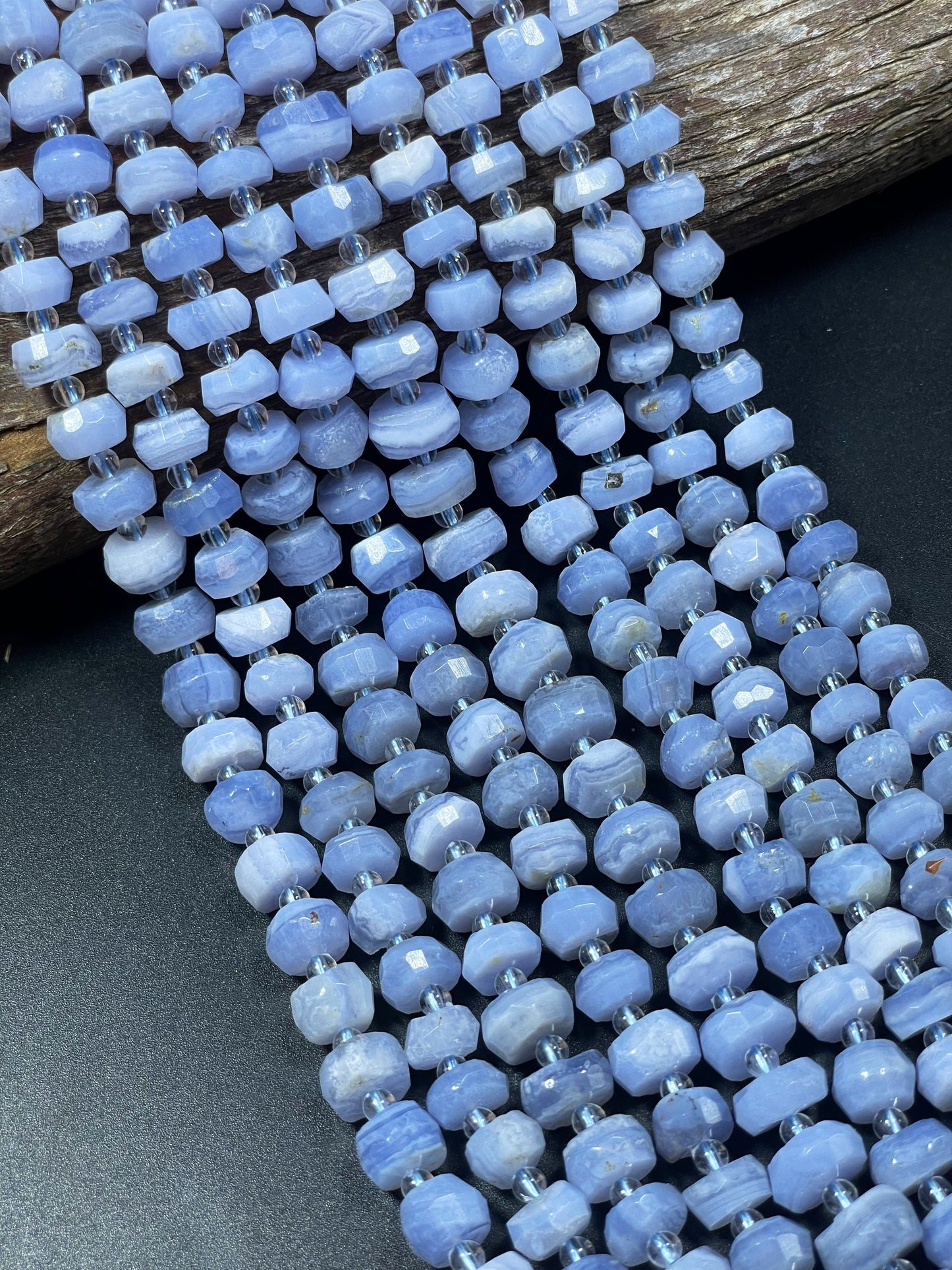 AAA Natural Blue Lace Agate Gemstone Bead Faceted 8mm 10mm Freeform Rondelle Shape, Natural Light Blue Color Agate Gemstone Bead