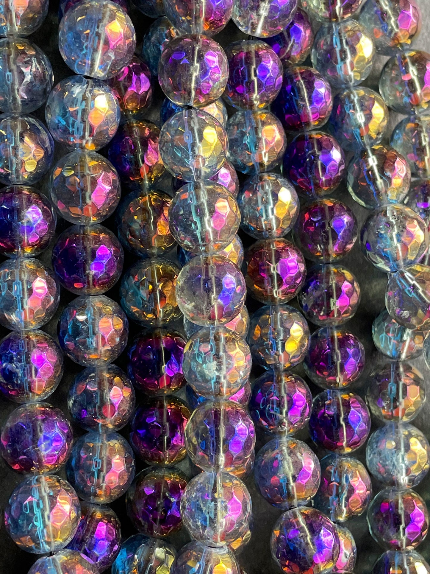 Rainbow Mystic Galaxy Quartz Crystal Gemstone Bead Faceted 6mm 8mm 10mm Round Bead, Gorgeous Purple Clear Rainbow Color Full Strand 15.5"