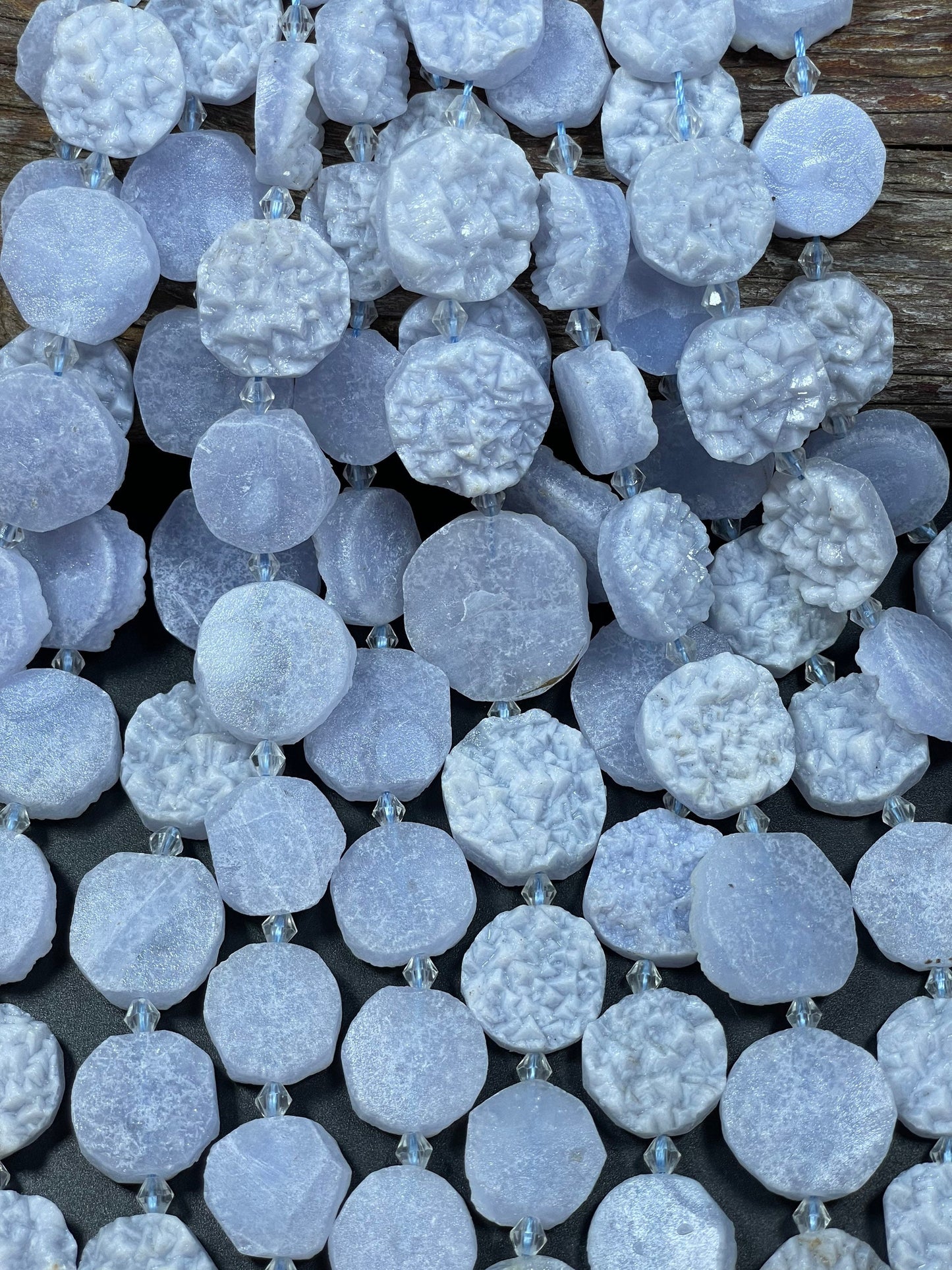 AAA Natural Blue Lace Agate Matte Druzy Gemstone Bead, Graduated Oval Shape, Natural Blue Color Blue Lace Agate Gemstone Bead 15.5"