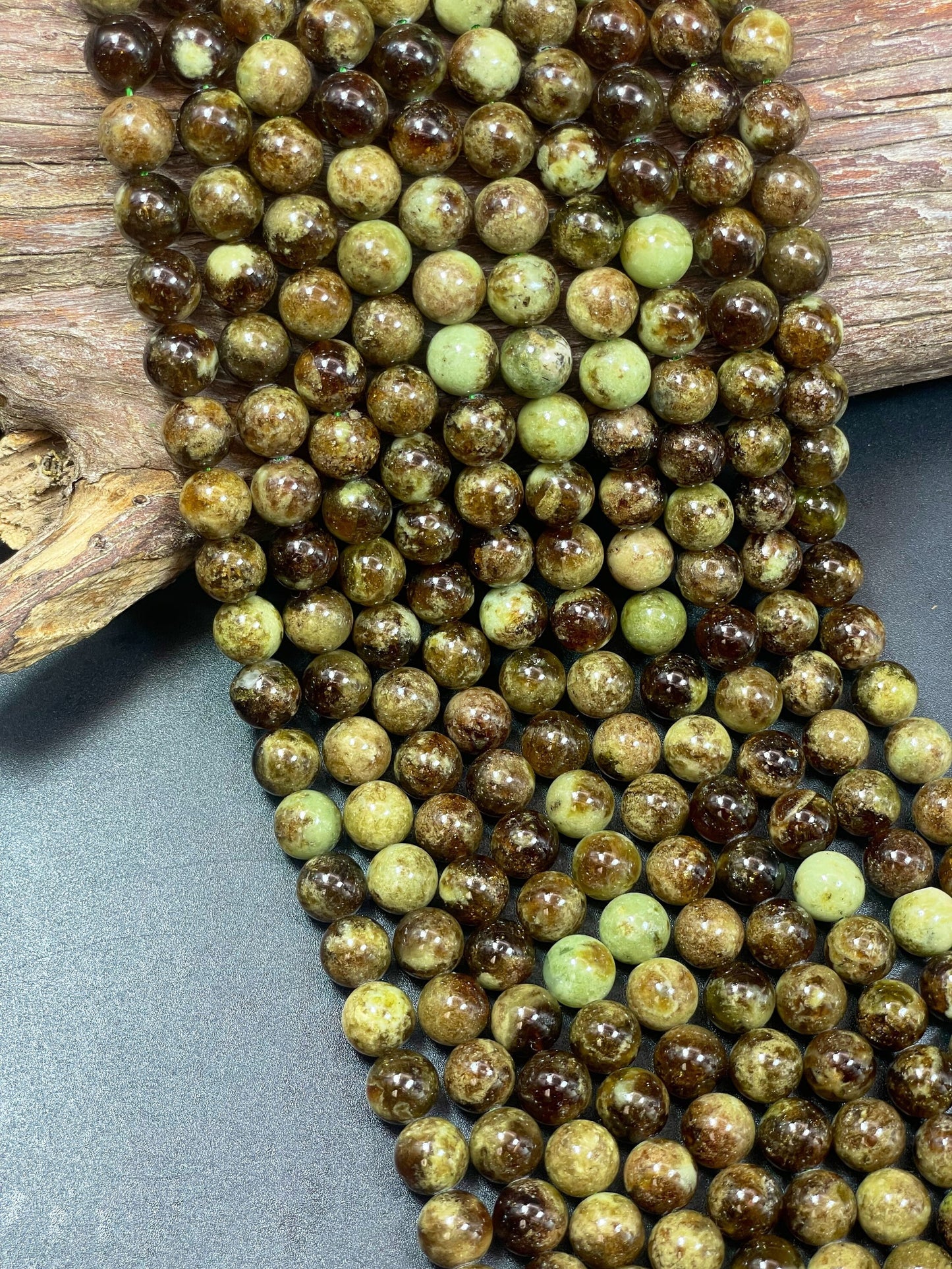 AA Natural Green Garnet Gemstone Bead 6mm 8mm 10mm Round Beads, Beautiful Natural Olive Green Brown Color Green Garnet Gemstone Bead, Full Strand