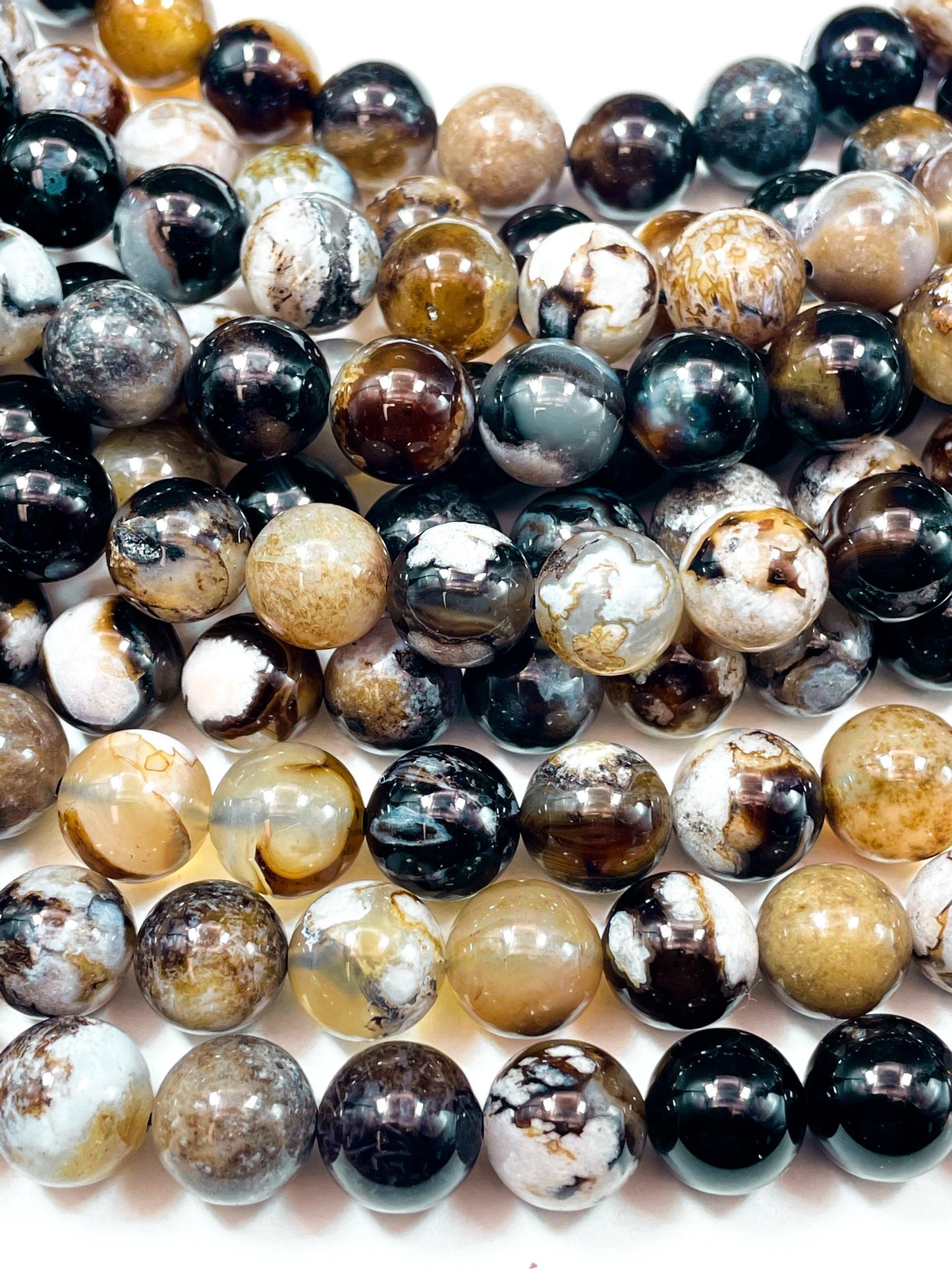 Natural Black Cherry Blossom Flower Agate Gemstone Beads 6mm 8mm 10mm 12mm Round Beads, Gorgeous Black Brown Color Blossom Flower Agate Beads
