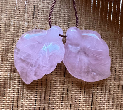 Natural Rose Quartz Leaf Shape 17x25mm Gorgeous Pink Color Earrings