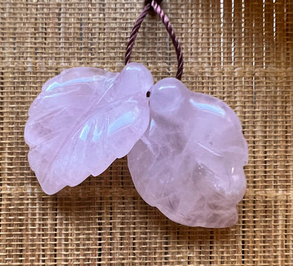 Natural Rose Quartz Leaf Shape 17x25mm Gorgeous Pink Color Earrings