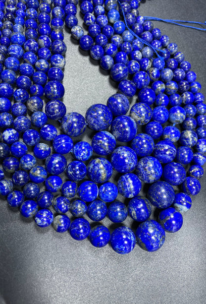AAA natural lapis lazuli stone bead. Graduated shape. Gorgeous natural royal blue color. Lapis lazuli bead. 8mm round bead. Loose stone bead