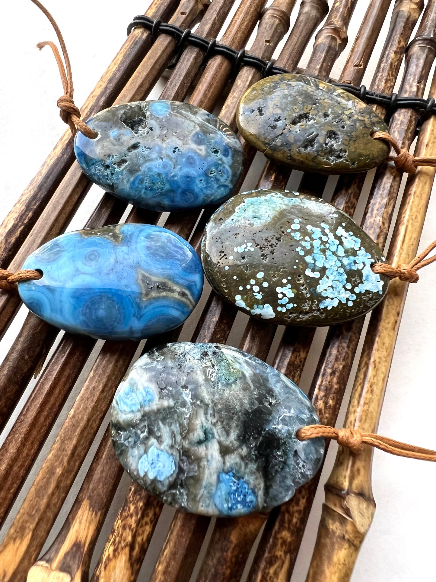 Natural Gemstone Blue Ocean Jasper Oval Shape Pendant Gorgeous Ocean Blue Color Loose Beads Loose Pendants Great Quality Jasper!!!