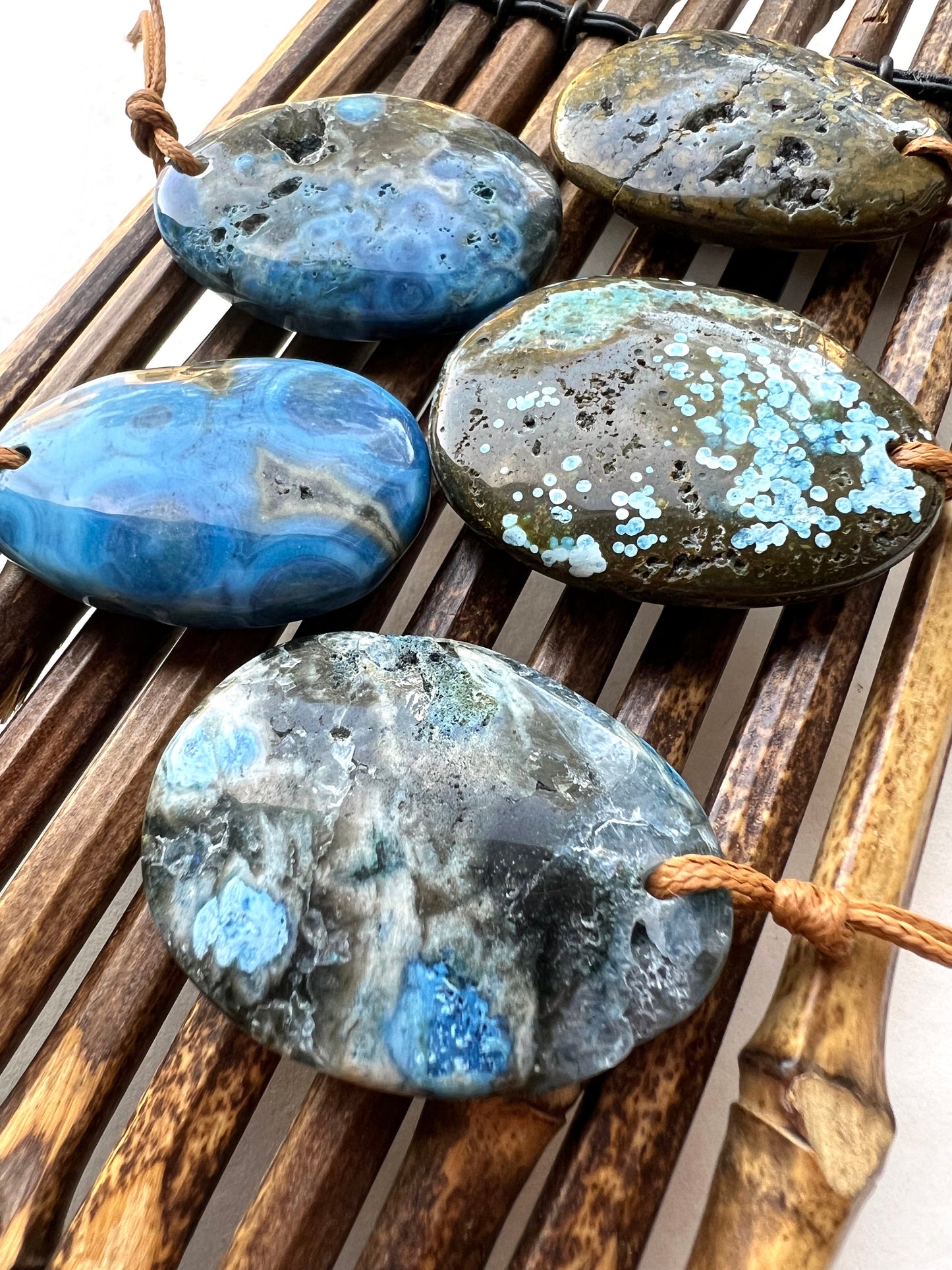 Natural Gemstone Blue Ocean Jasper Oval Shape Pendant Gorgeous Ocean Blue Color Loose Beads Loose Pendants Great Quality Jasper!!!