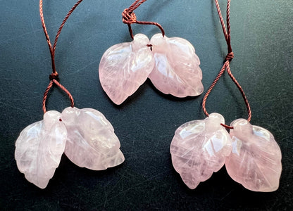 Natural Rose Quartz Leaf Shape 17x25mm Gorgeous Pink Color Earrings