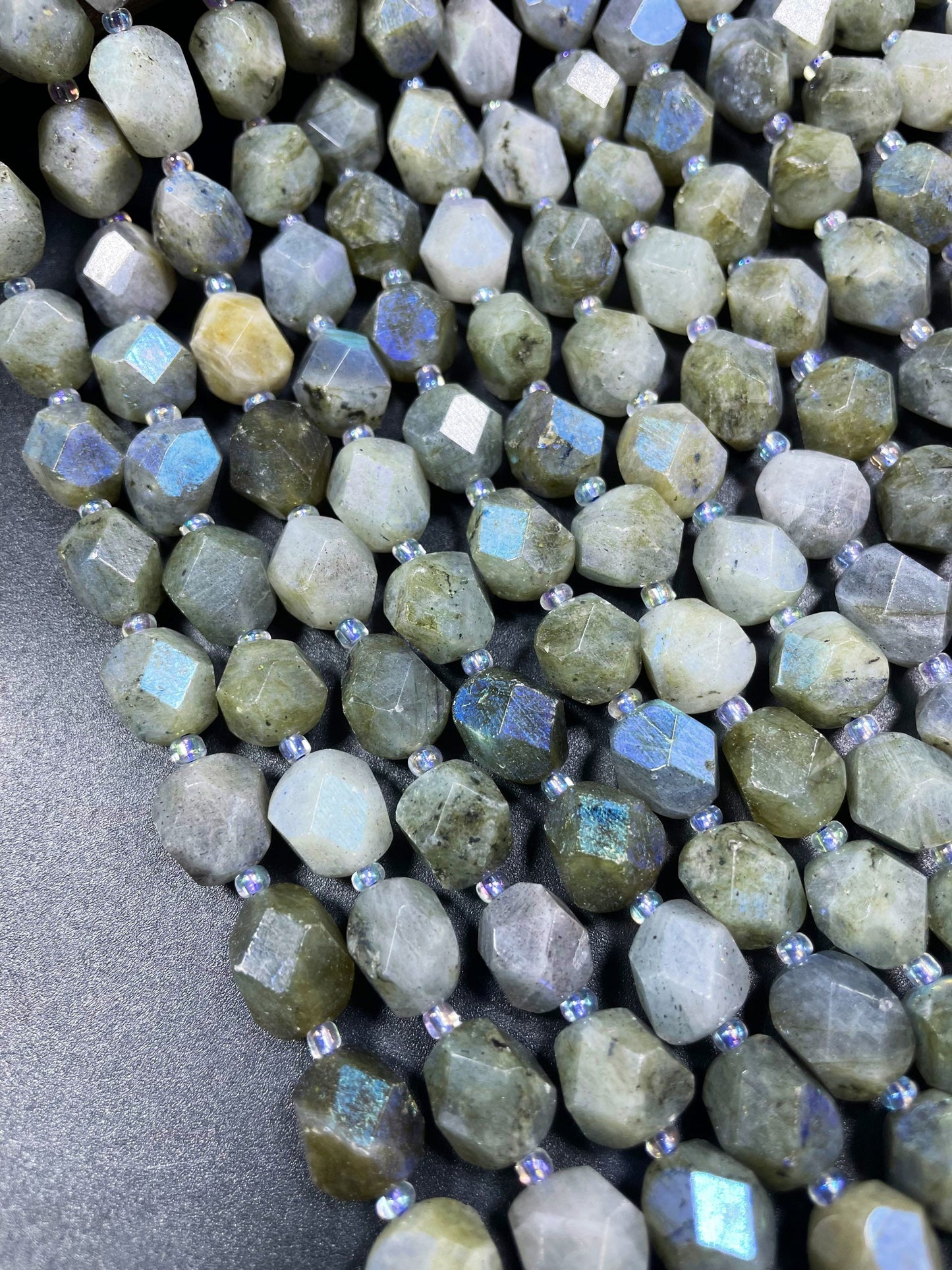 Mystic Natural Labradorite Gemstone Bead Faceted 10x12mm Diamond Shape, Gorgeous Gray Labradorite Gemstone Bead