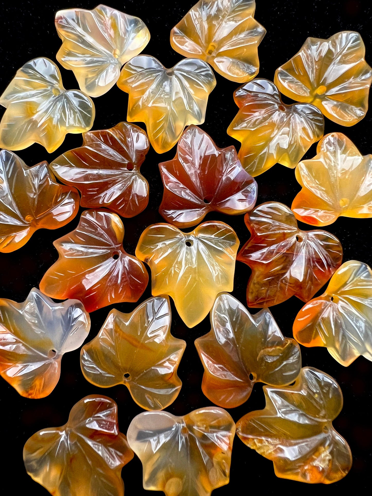 Natural Carnelian Pendant Hand Carved Maple Leaf Shape 24mm Beautiful Red Orange Color Handmade Earring Loose Bead Loose Earring Gemstone