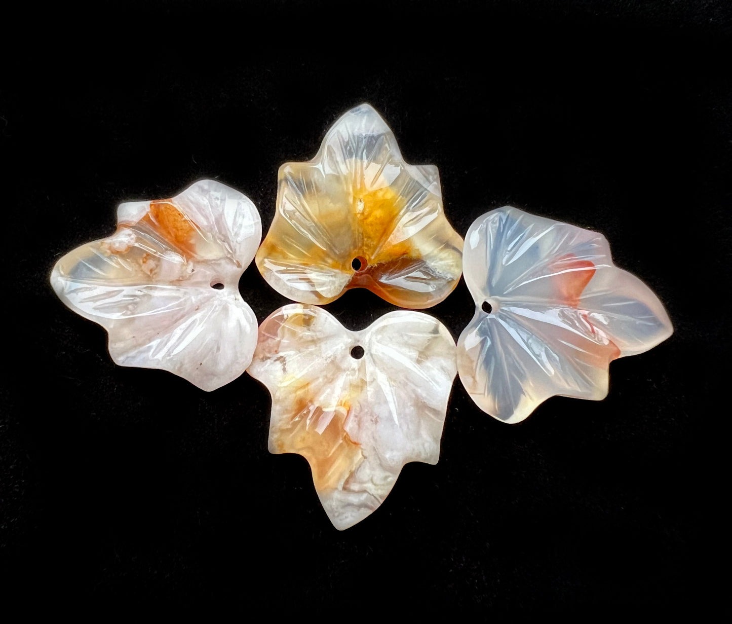 Natural Blossom Agate Hand Carved Maple Leaf Pendant 24mm Gorgeous Pink Beige Color Handmade Earring Loose Bead Loose Pendant Loose Earring