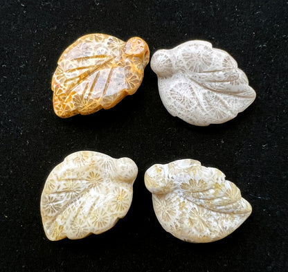 Natural Fossil Coral Pendant Hand Carved Leaf Shape 17x25mm Gorgeous Yellow Gray Color Handmade Earrings Loose Bead Loose Earring