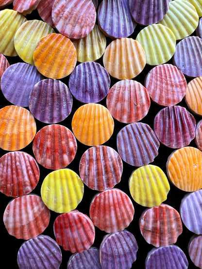 Natural Spiny Oyster Shell Bead Ribbed Coin Shape 20mm 25mm 30mm Gorgeous Colorful Beads Half Strand 7.5"