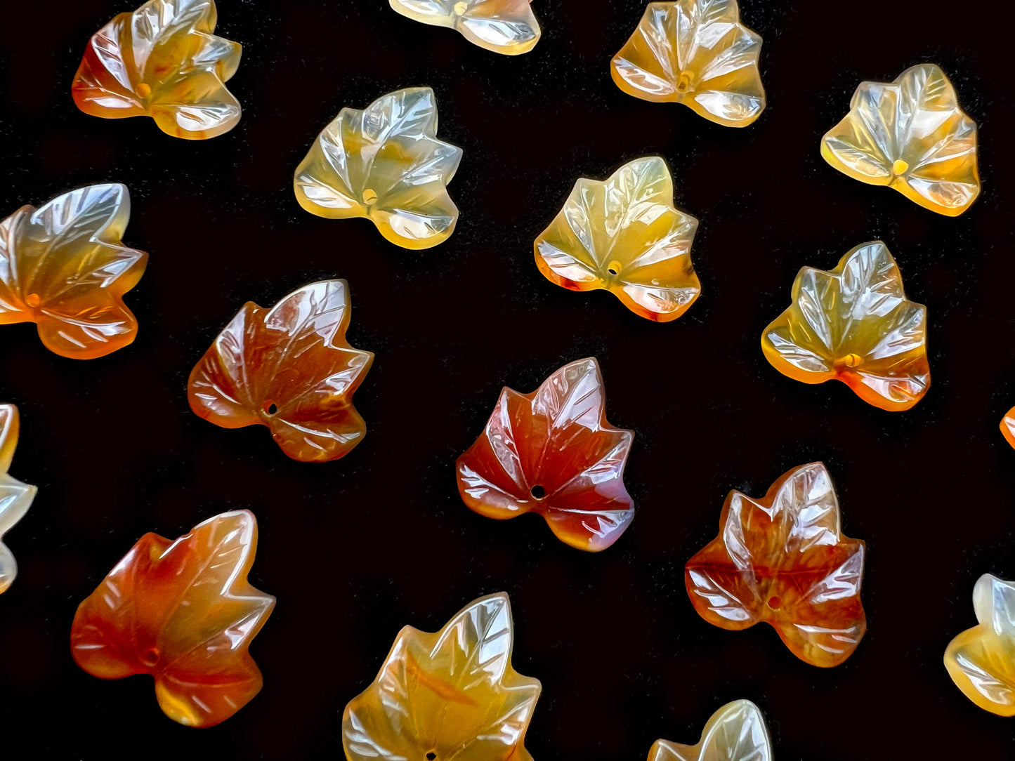 Natural Carnelian Pendant Hand Carved Maple Leaf Shape 24mm Beautiful Red Orange Color Handmade Earring Loose Bead Loose Earring Gemstone