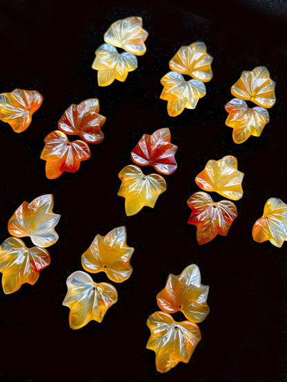 Natural Carnelian Pendant Hand Carved Maple Leaf Shape 24mm Beautiful Red Orange Color Handmade Earring Loose Bead Loose Earring Gemstone