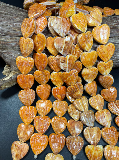 Natural Spiny Oyster Shell Bead 15mm Heart Shape, Gorgeous Natural Orange Yellow Unique Spiny Oyster Shell Bead