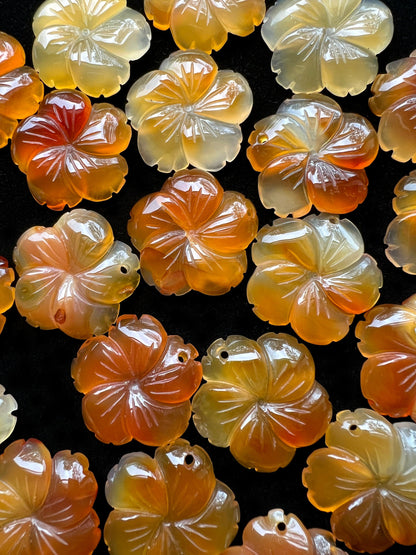 Natural Carnelian Pendant Hand Carved Flower Shape 25mm Beautiful Red Orange Color Handmade Earring Loose Earring Gemstone