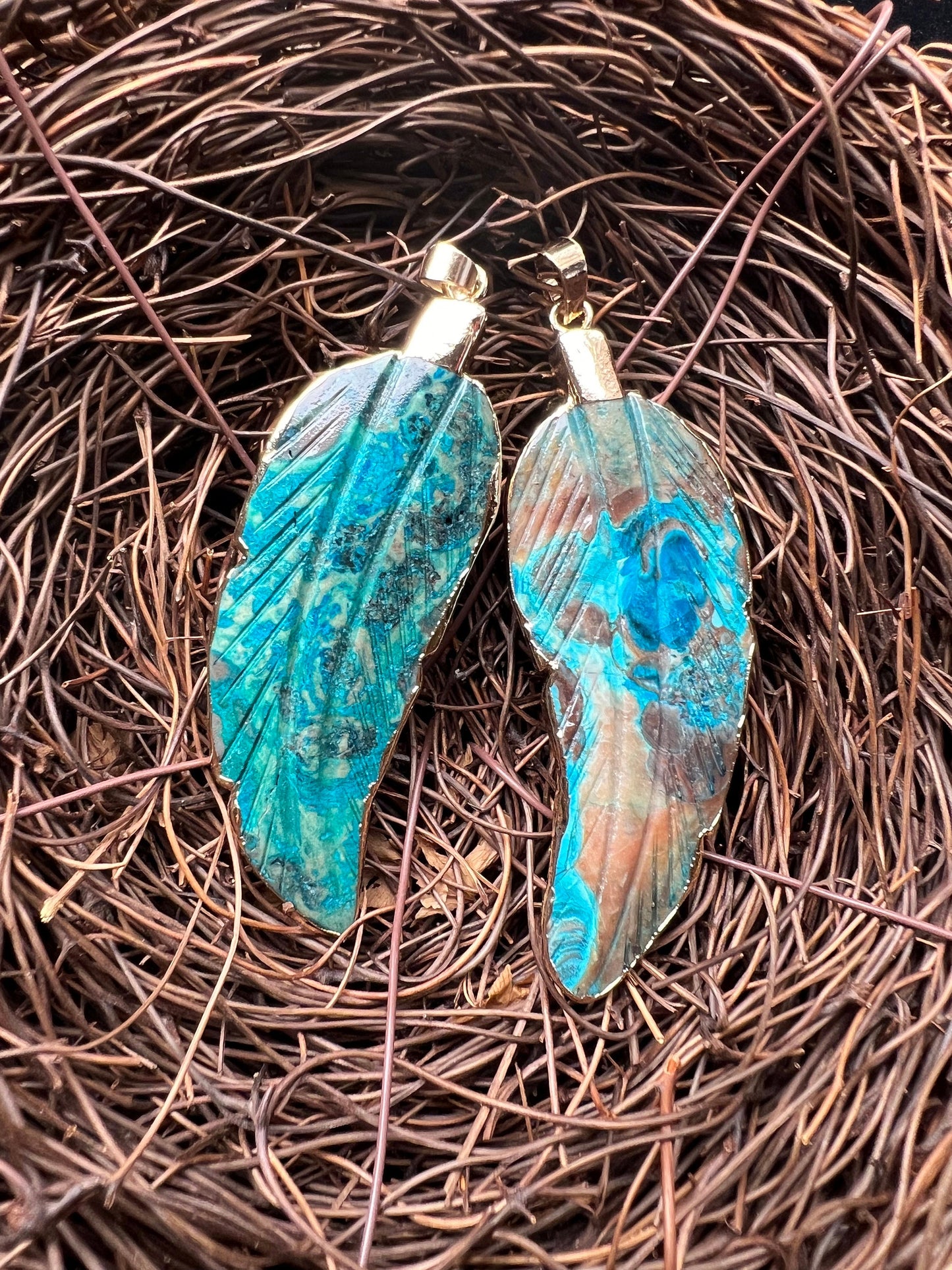 Natural Ocean Jasper Pendant Gold Fill Feather Shape Pendant 23x73mm Gorgeous Blue Color Loose Bead Loose Pendant Loose Jasper Loose Stone