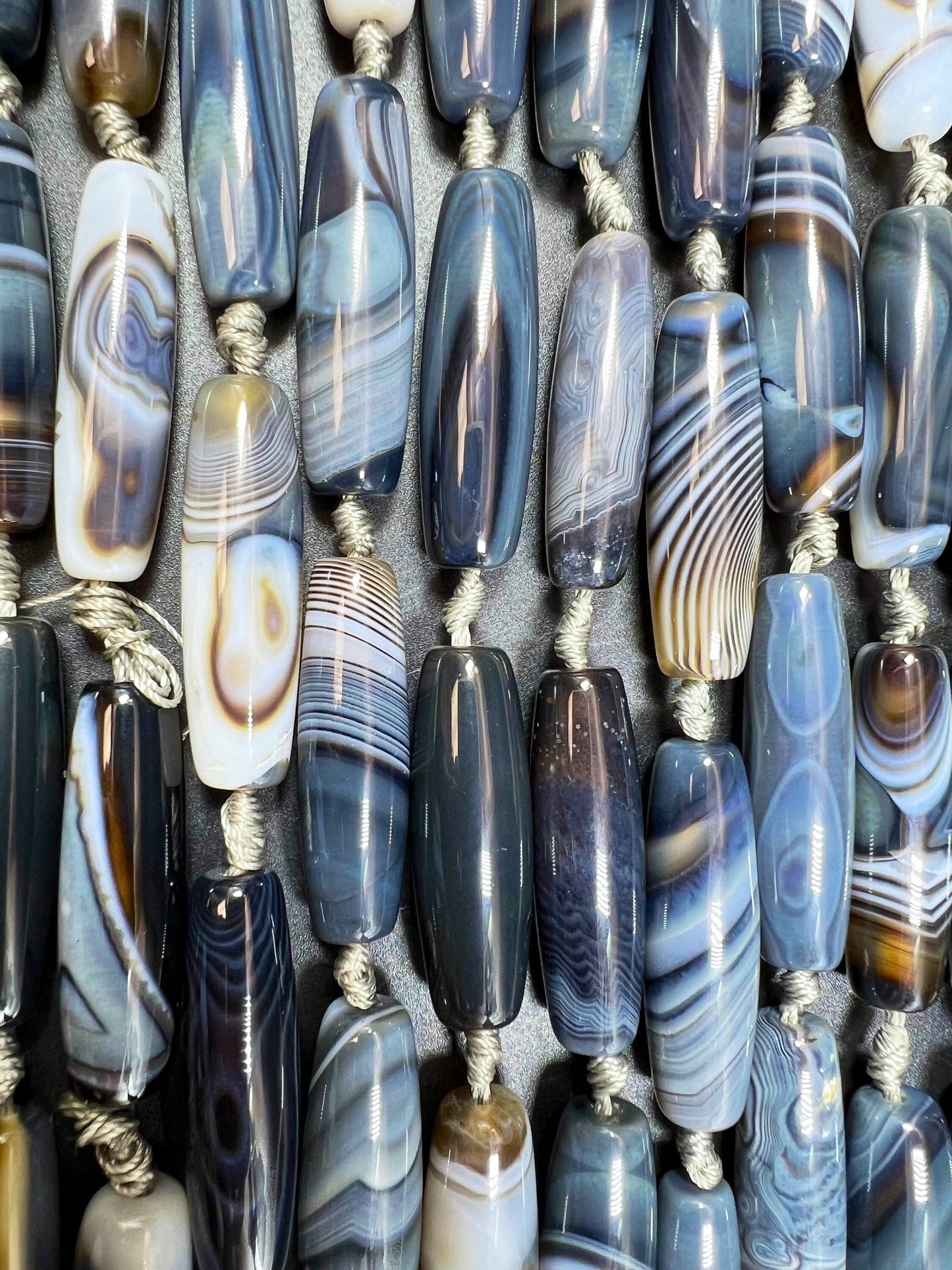 AAA Natural Botswana Agate Tube Shape Gorgeous Natural Black Gray Colors Full Strand 15.5"