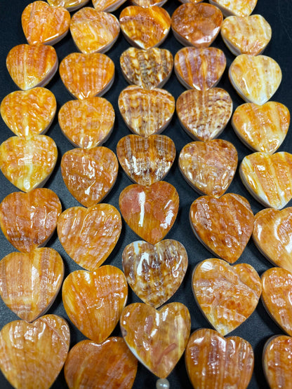 Natural Spiny Oyster Shell Bead 15mm Heart Shape, Gorgeous Natural Orange Yellow Unique Spiny Oyster Shell Bead