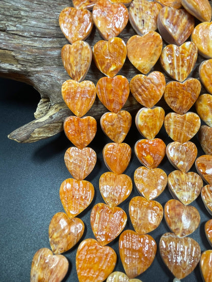 Natural Spiny Oyster Shell Bead 15mm Heart Shape, Gorgeous Natural Orange Yellow Unique Spiny Oyster Shell Bead