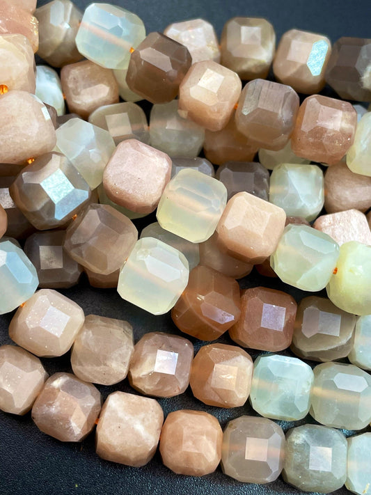 AAA Natural Moonstone Bead Faceted 5mm 6mm 8mm Cube Shape Bead, Gorgeous Natural Multi Color Moonstone Bead, Excellent Quality Beads