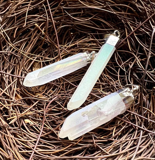 Natural Mystic Quartz Pendant, 10x48mm, Stick Shape Pendant, Beautiful White Color Mystic Quartz Pendant