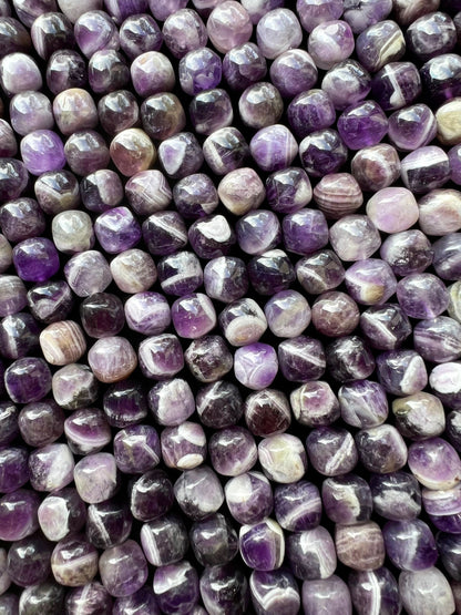 Natural Flower Banded Amethyst Stone Bead Rounded Cube 10mm Gorgeous Purple White Color Full 15.5"