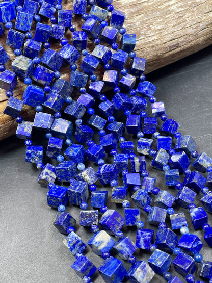 Natural Lapis Lazuli Gemstone Bead 8mm 10mm Cube Diamond Shape, Natural Blue Lapis Color, Not Treated High Quality Lapis Gemstone Bead 15.5"