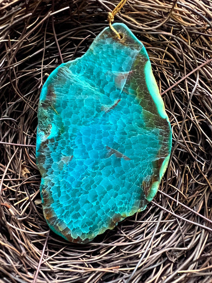 Natural Druzy Agate Unique Free Form Pendant Gorgeous Green Brown Color Loose Pendant