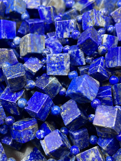 Natural Lapis Lazuli Gemstone Bead 8mm 10mm Cube Diamond Shape, Natural Blue Lapis Color, Not Treated High Quality Lapis Gemstone Bead 15.5"