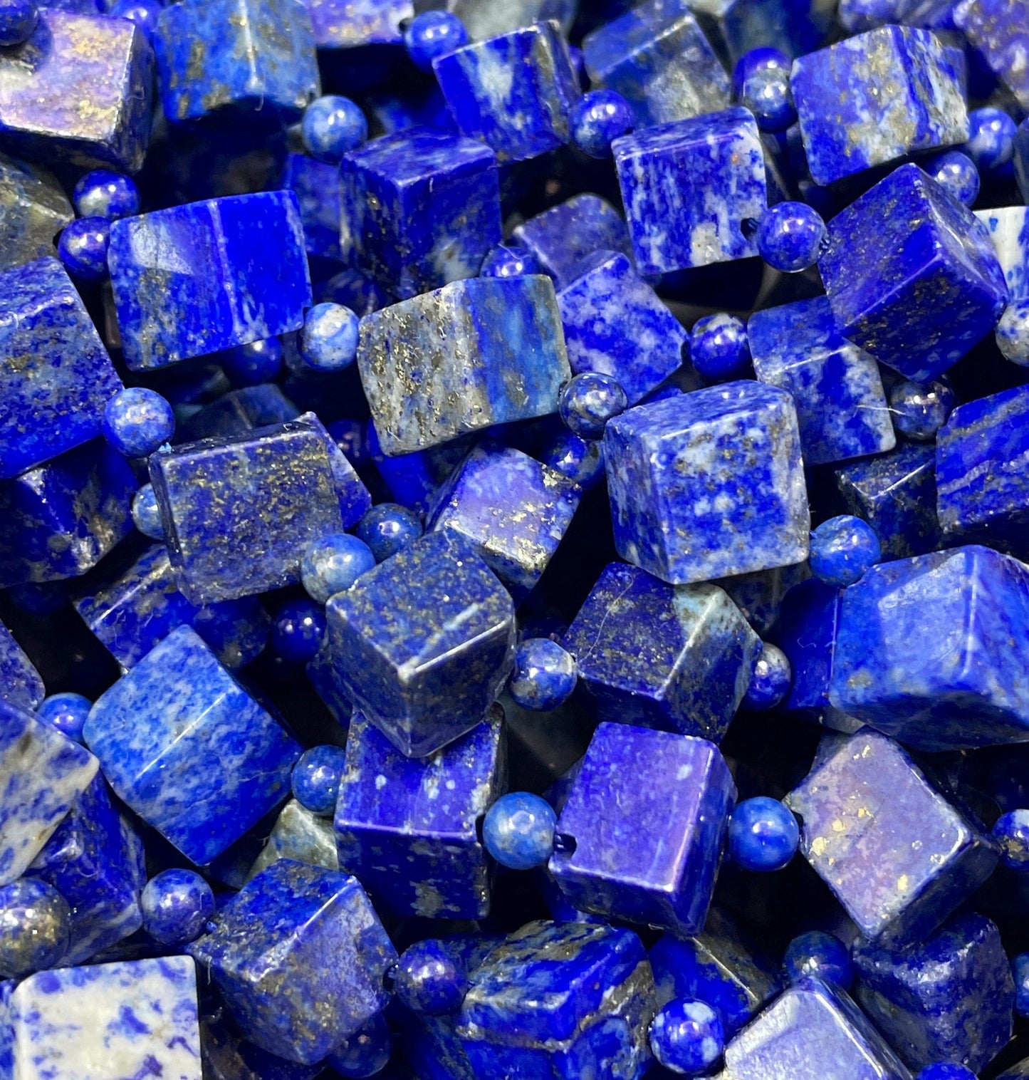 Natural Lapis Lazuli Gemstone Bead 8mm 10mm Cube Diamond Shape, Natural Blue Lapis Color, Not Treated High Quality Lapis Gemstone Bead 15.5"