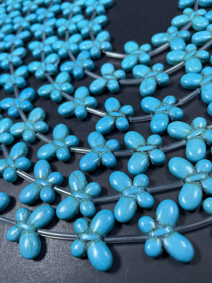 Natural Blue Turquoise Howlite Beads Butterfly Shape 19x14mm Gorgeous Turquoise Blue Color Full Strand 15.5''