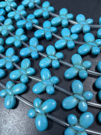 Natural Blue Turquoise Howlite Beads Butterfly Shape 19x14mm Gorgeous Turquoise Blue Color Full Strand 15.5''