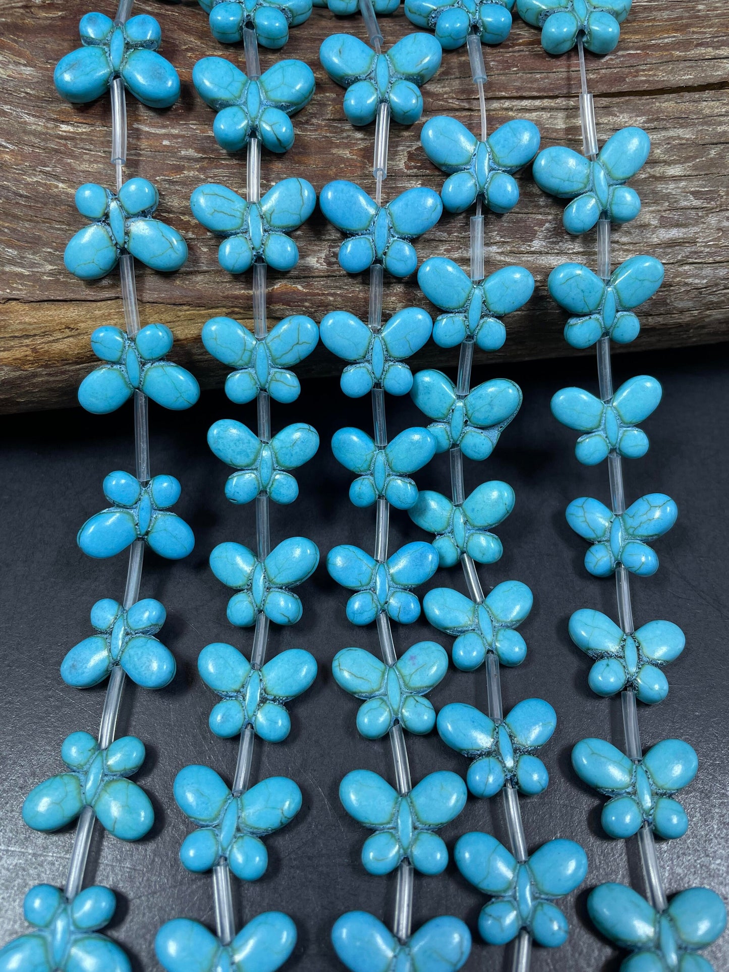 Natural Blue Turquoise Howlite Beads Butterfly Shape 19x14mm Gorgeous Turquoise Blue Color Full Strand 15.5''