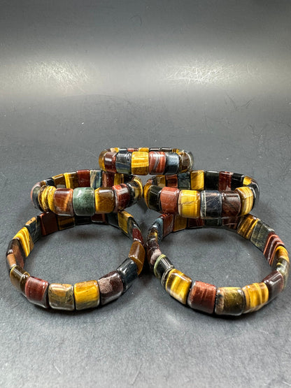 Natural Multi Tiger Eye Bangle 15x10mm Rectangle Shape Gemstone Bracelet. Beautiful Natural Multicolor Tiger Eye Gemstone Bead. High Quality