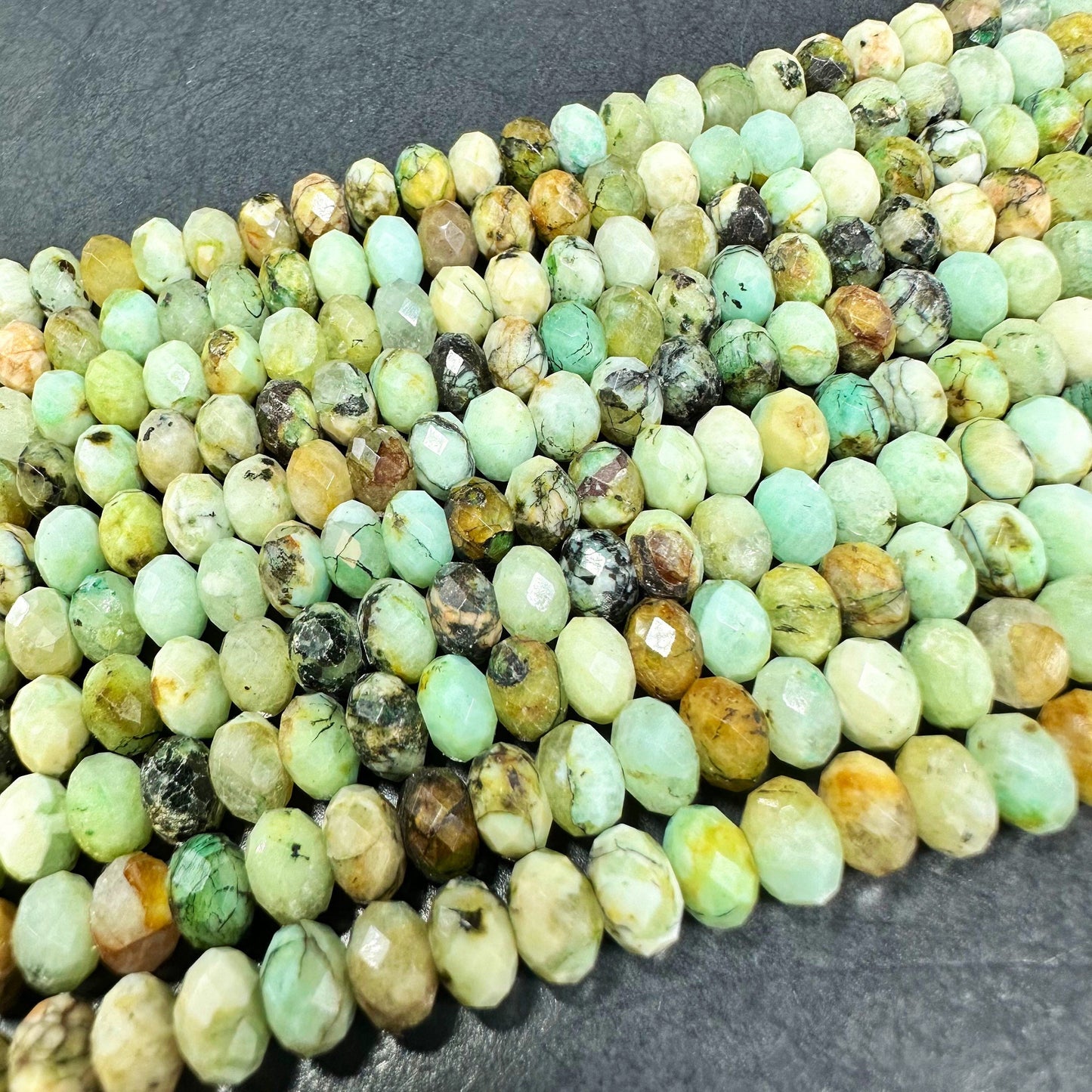 NATURAL Chrysocolla Gemstone Faceted Rondelle Shape 6x4mm Bead. Gorgeous Green Brown Color. Great Quality Full Strand 15.5"