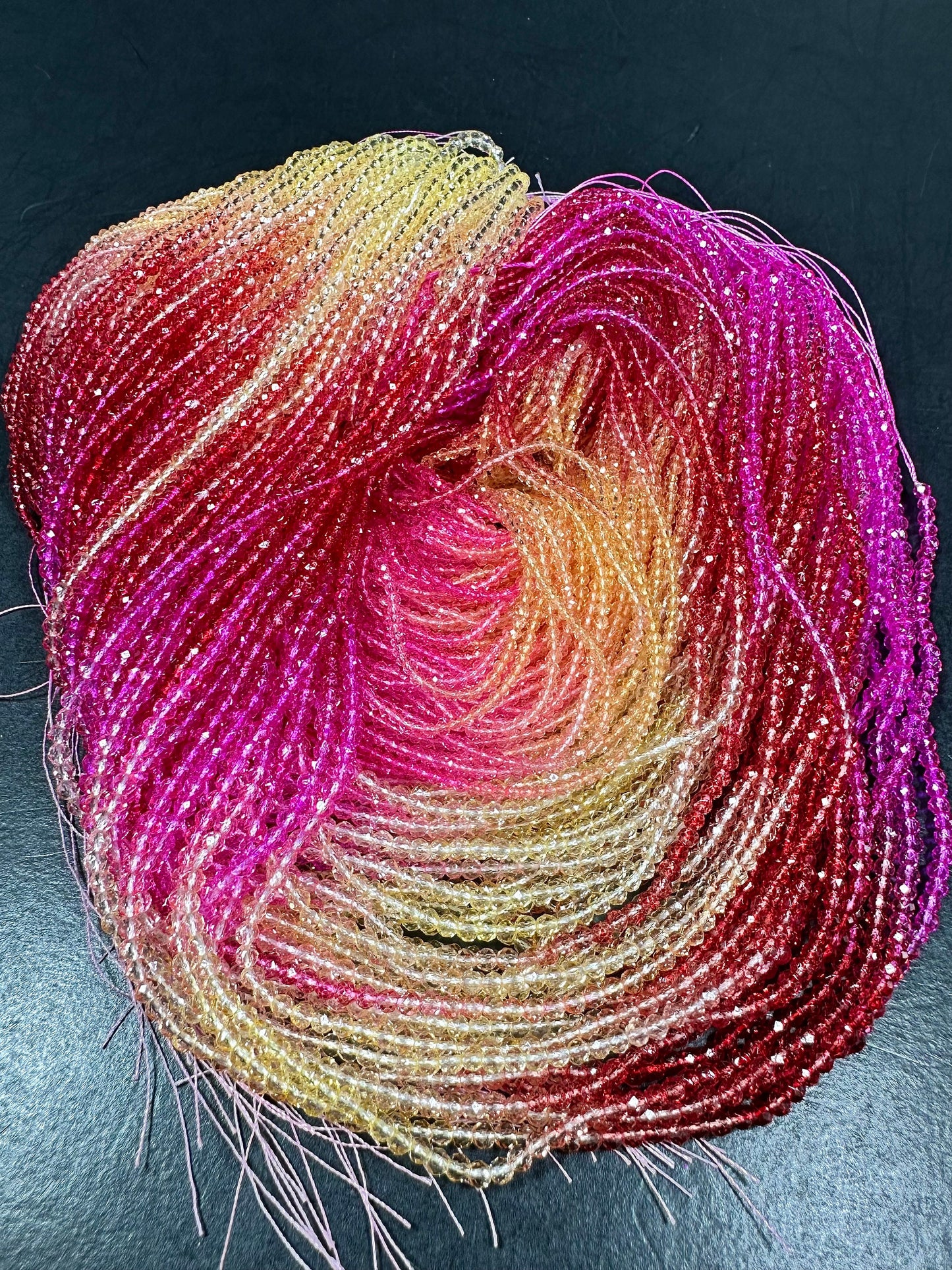 Gorgeous multi rainbow color crystal beads. Faceted 2mm 3mm round beads, Beautiful red pink yellow color loose beads Full strand 14.4"