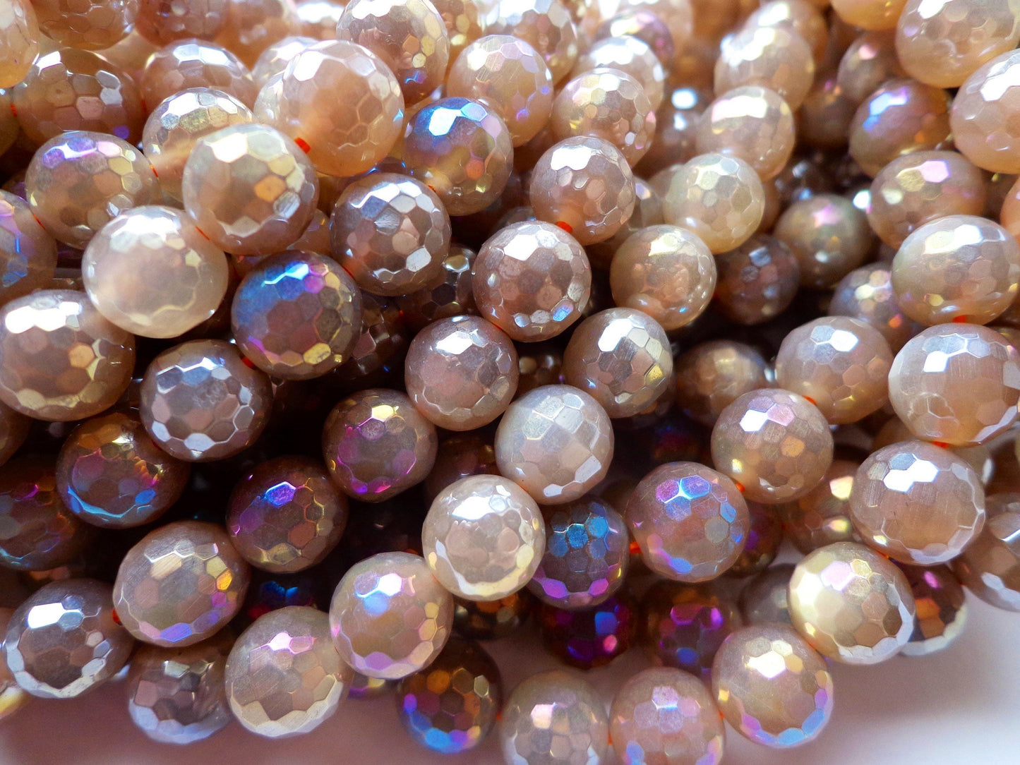 AAA Mystic Moonstone Gemstone Beads, 6mm, 8mm, 10mm, Faceted Round Beads, Beautiful Gray Brown Beads, Great Quality Beads! Full Length 15"