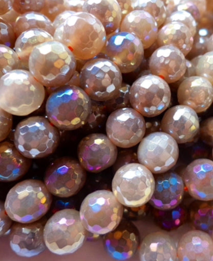 AAA Mystic Moonstone Gemstone Beads, 6mm, 8mm, 10mm, Faceted Round Beads, Beautiful Gray Brown Beads, Great Quality Beads! Full Length 15"