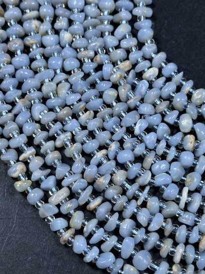 NATURAL Blue Calcite Gemstone Bead 5-6mm Freeform Rondelle Shape, Beautiful Natural Blue Color Calcite Loose Beads Full Strand 15.5"