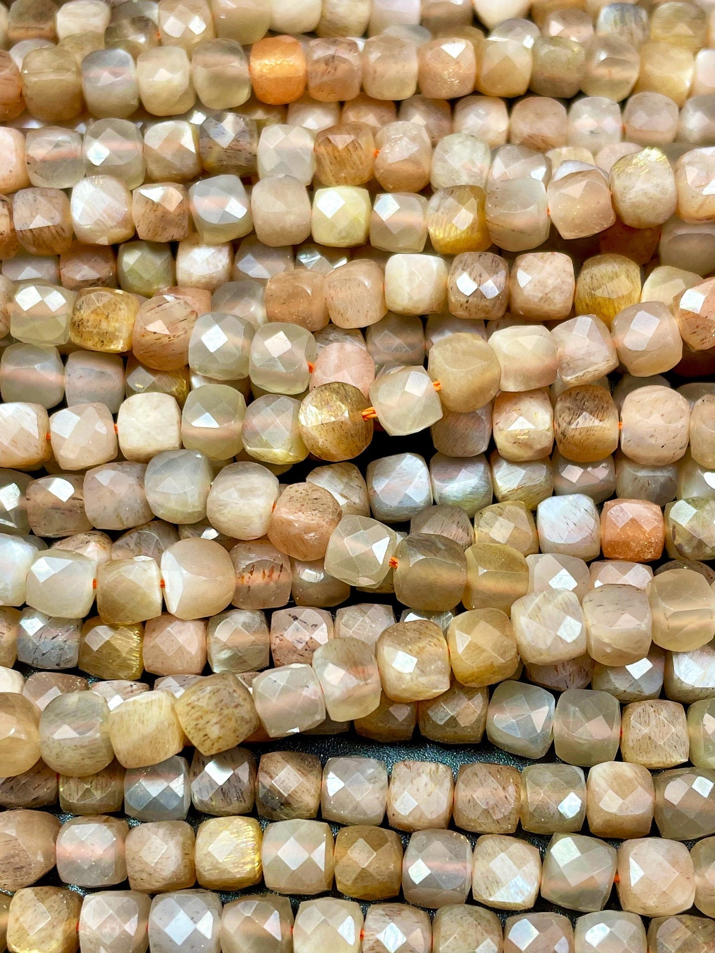 AAA Natural moonstone bead. Faceted 5mm faceted cube shape bead. Gorgeous natural multi color moonstone. High quality, Full strand 15.5"