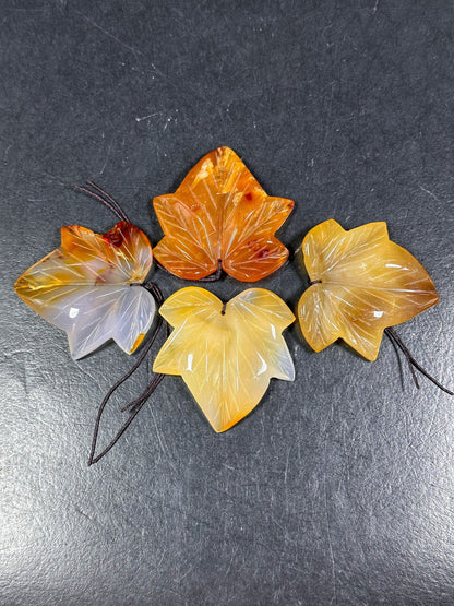 Beautiful Natural Hand Carved Botswana Gemstone Pendant 55mm Maple Leaf Shape Pendant, Gorgeous Orange Color Botswana Pendant