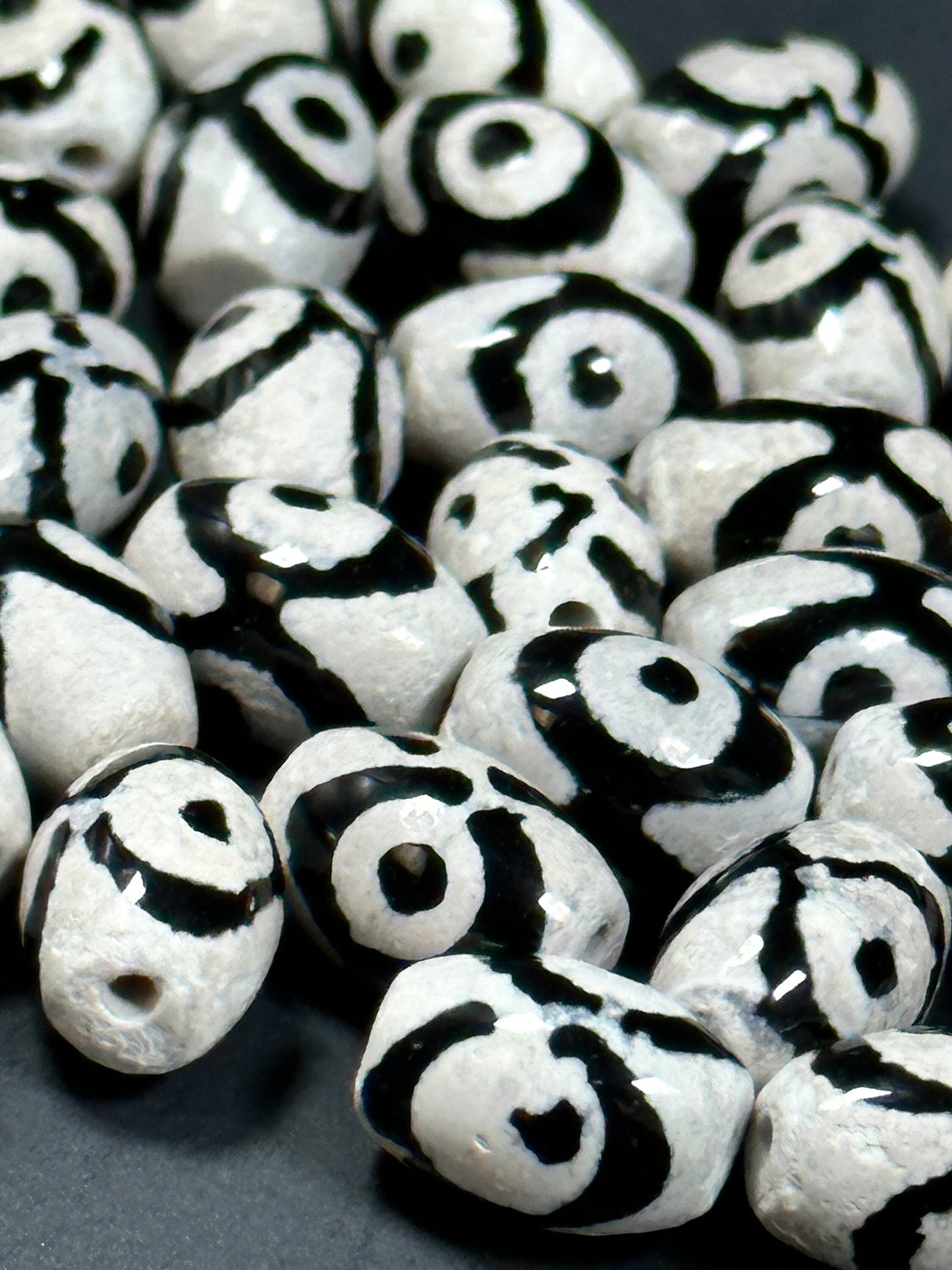 NATURAL Hand Painted Tibetan Agate Gemstone Bead 11x8mm Tube Shape Beads, Beautiful Hand Painted Black and White Color Tibetan Loose Beads