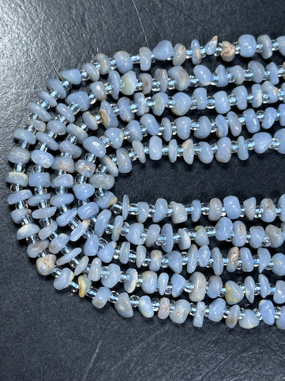 NATURAL Blue Calcite Gemstone Bead 5-6mm Freeform Rondelle Shape, Beautiful Natural Blue Color Calcite Loose Beads Full Strand 15.5"