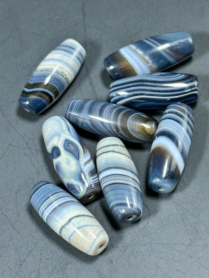 AAA NATURAL Botswana Agate Gemstone Bead Barrel/Tube Shape Bead, Gorgeous Gray/Grayish Blue White Color Botswana Agate LOOSE Beads