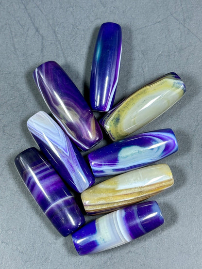 NATURAL Botswana Agate Gemstone Bead 40x13mm Barrel/Tube Shape Beads, Gorgeous Purple White Color Botswana Agate Gemstone, LOOSE Beads