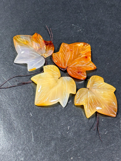 Beautiful Natural Hand Carved Botswana Gemstone Pendant 55mm Maple Leaf Shape Pendant, Gorgeous Orange Color Botswana Pendant