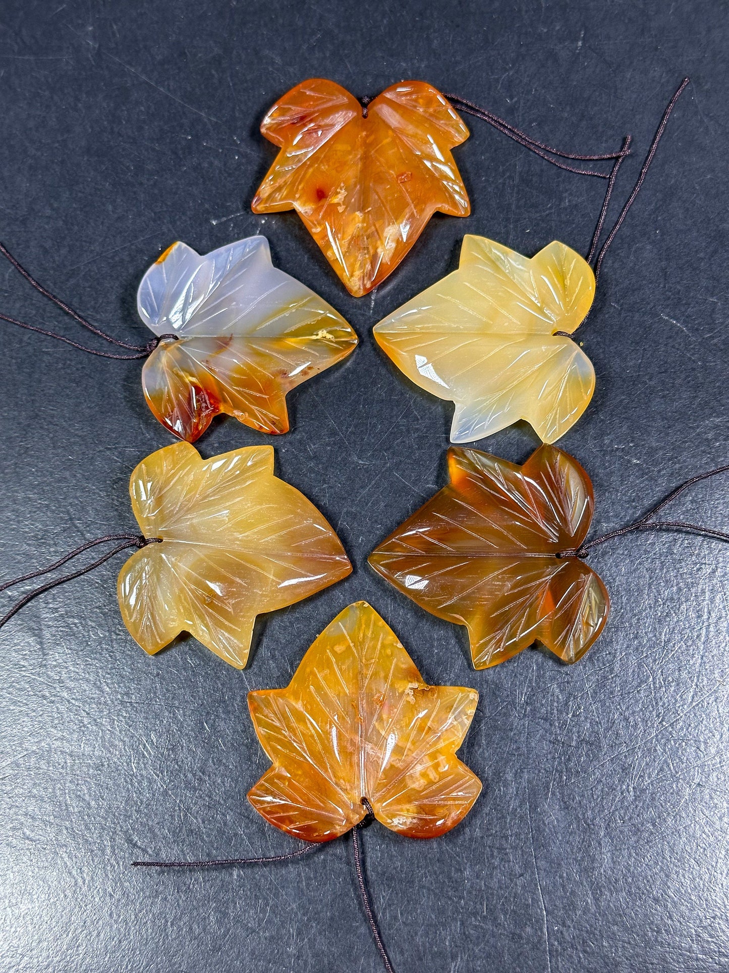 Beautiful Natural Hand Carved Botswana Gemstone Pendant 55mm Maple Leaf Shape Pendant, Gorgeous Orange Color Botswana Pendant