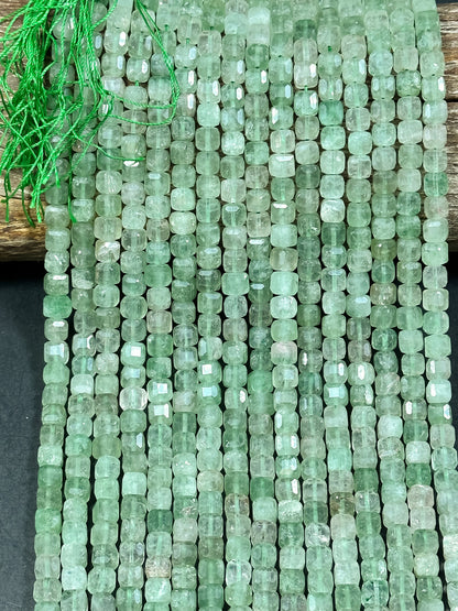 NATURAL Green Strawberry Quartz Gemstone Bead Faceted 6mm Cube Shape Bead, Beautiful Green Color Strawberry Quartz Bead. Full Strand 15.5"